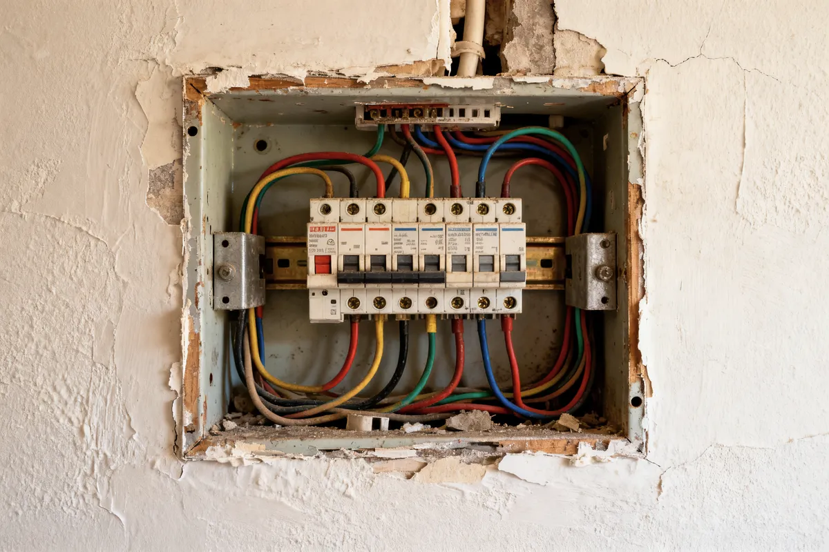 Caja de registro con cableado antiguo de una vivienda