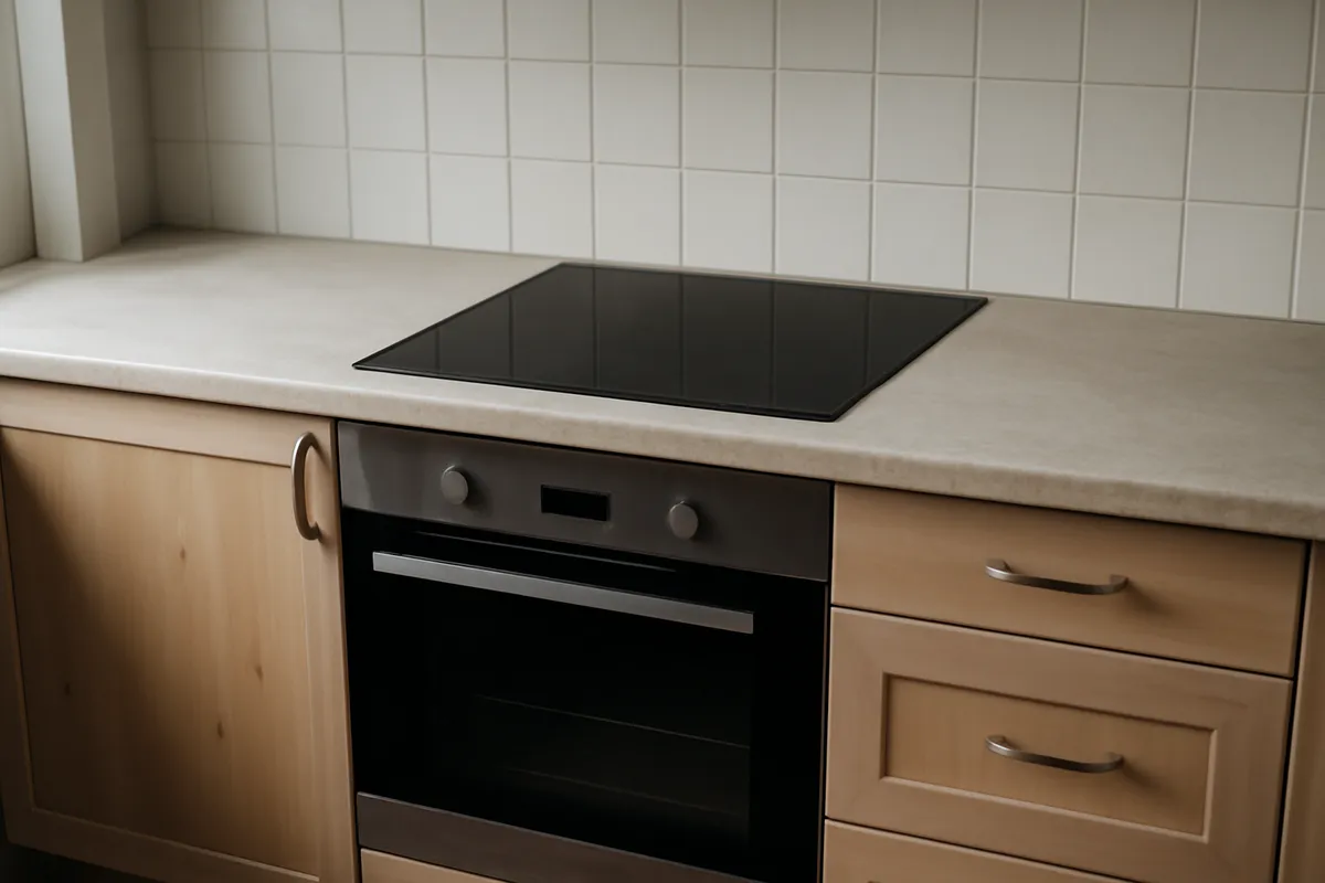 Cocina doméstica con placa de inducción y horno empotrado