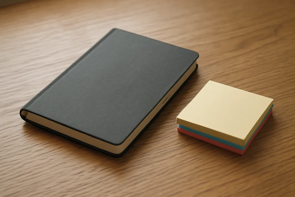 Cuaderno con inventario de dispositivos y etiquetas