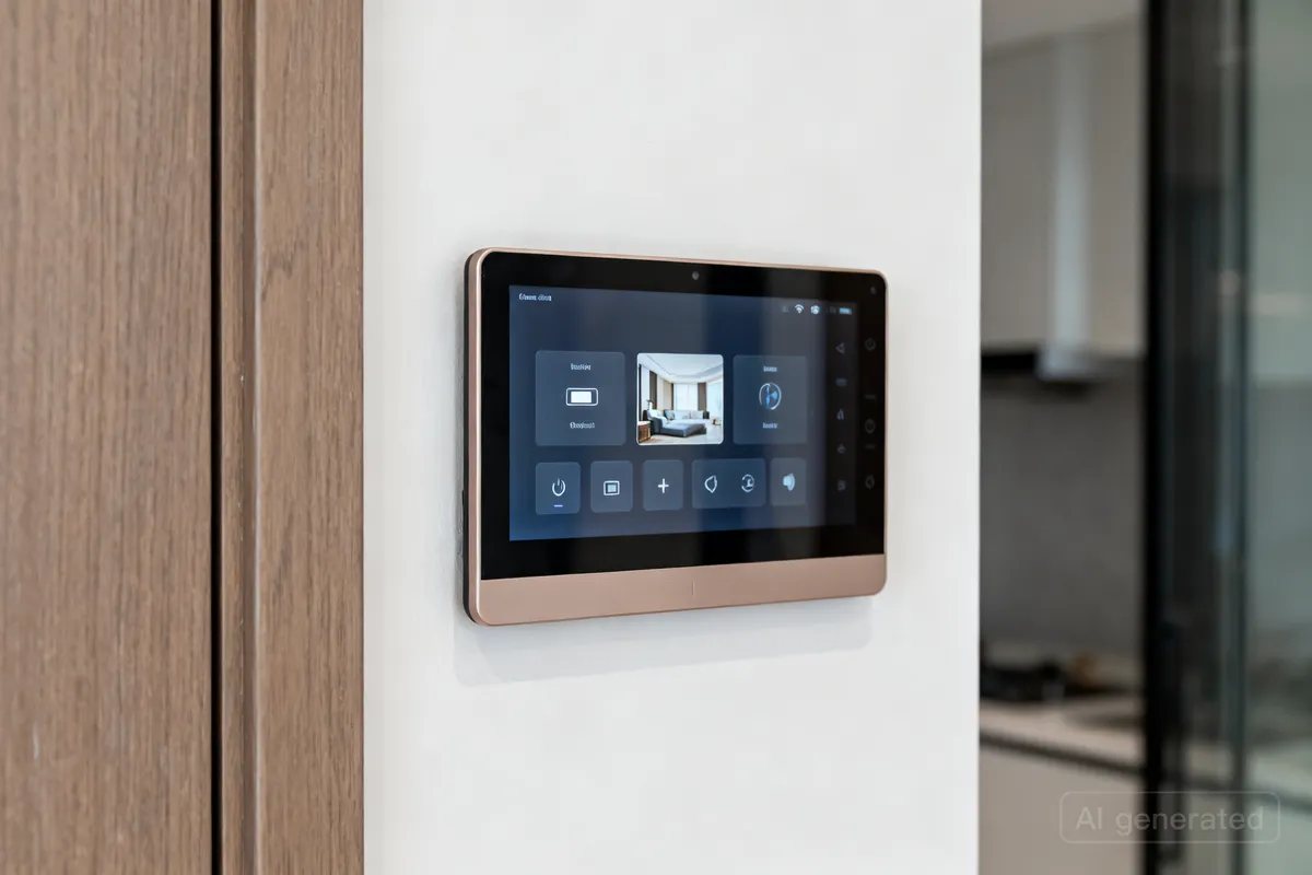 Tablet mural mostrando panel de control del hogar