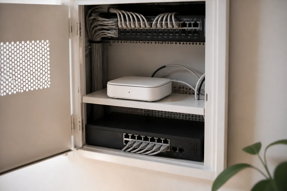 Hub de domótica y switch de red en armario de comunicaciones