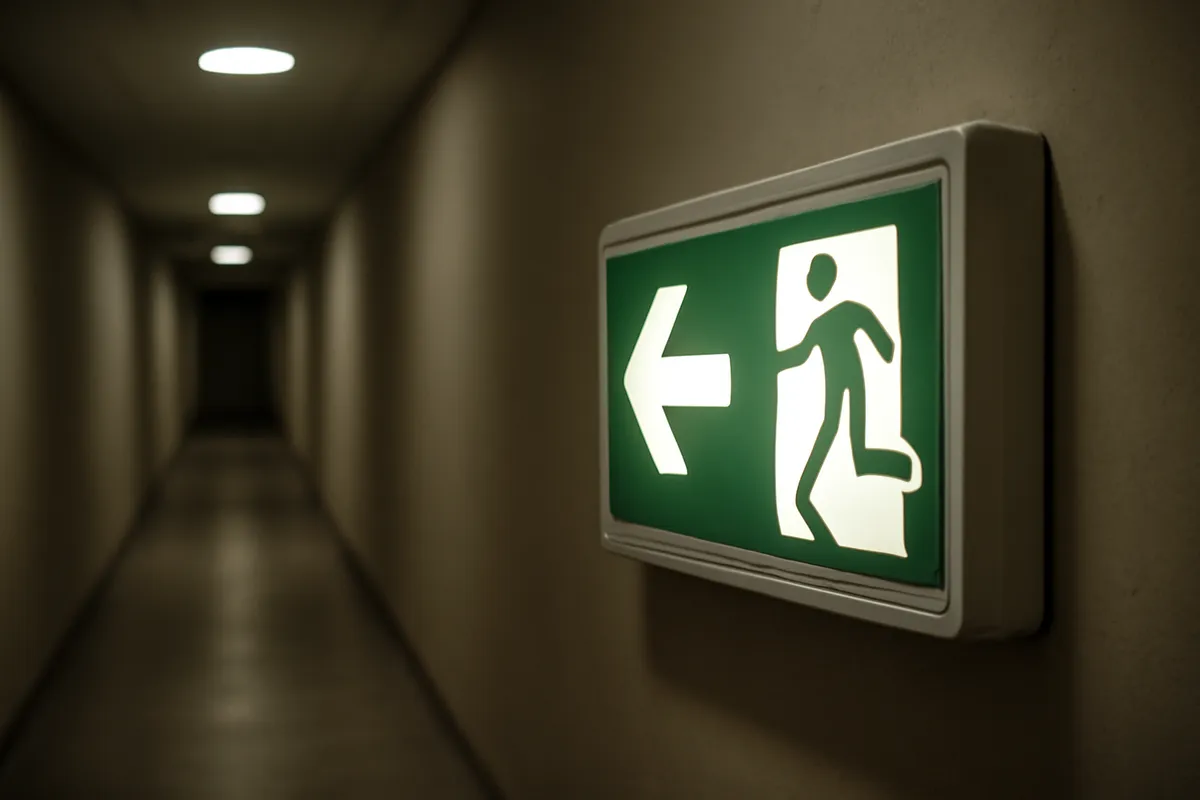 Luminaria de emergencia en el techo de un pasillo residencial