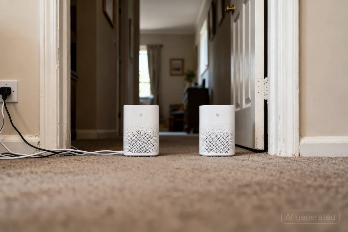 Nodos de red mesh en estanterías de distintas estancias