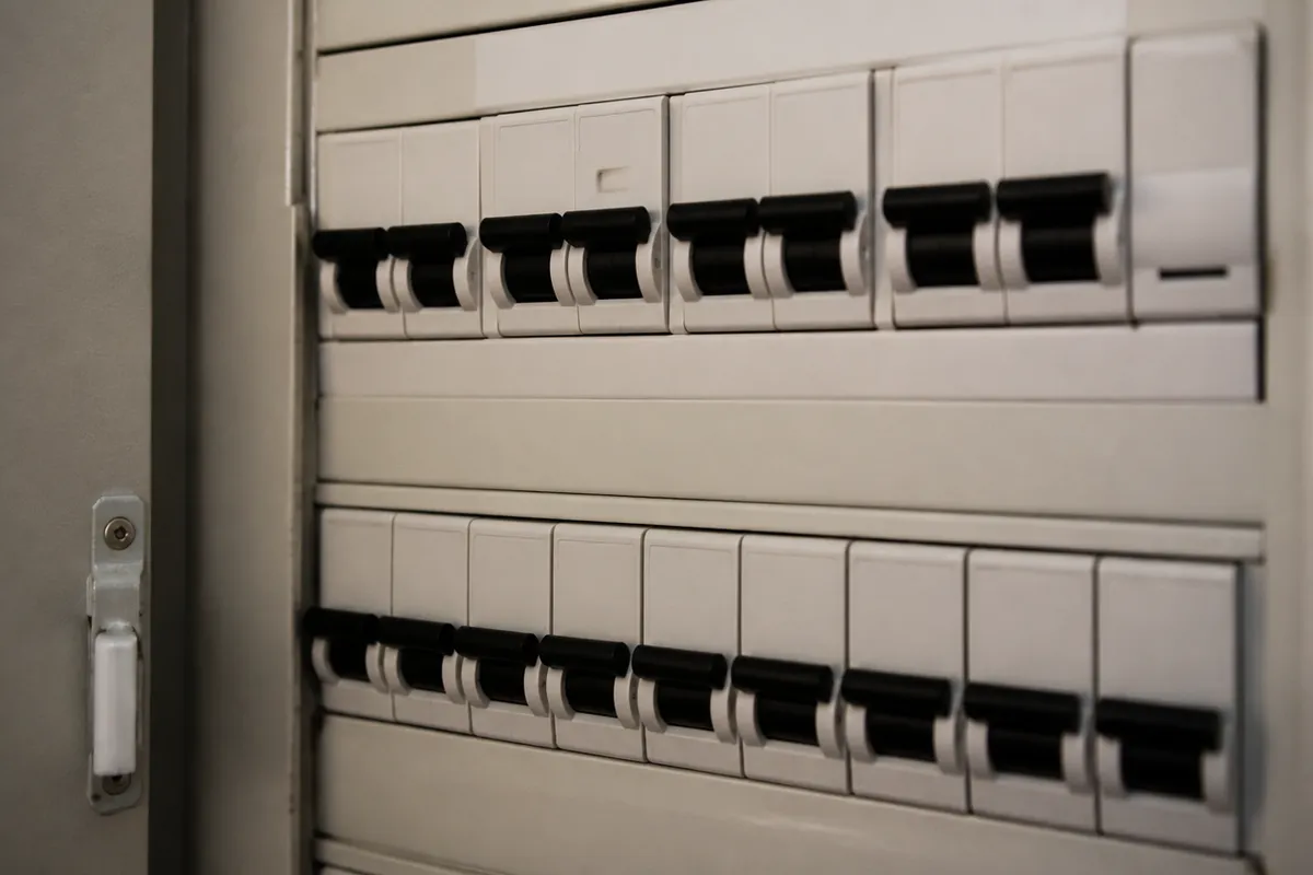 Palancas de interruptores de protección en un cuadro eléctrico