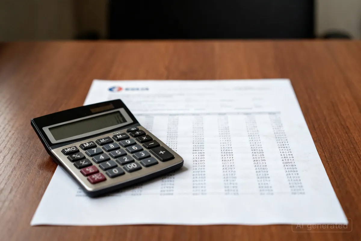 Papeles de factura doméstica y calculadora sobre una mesa