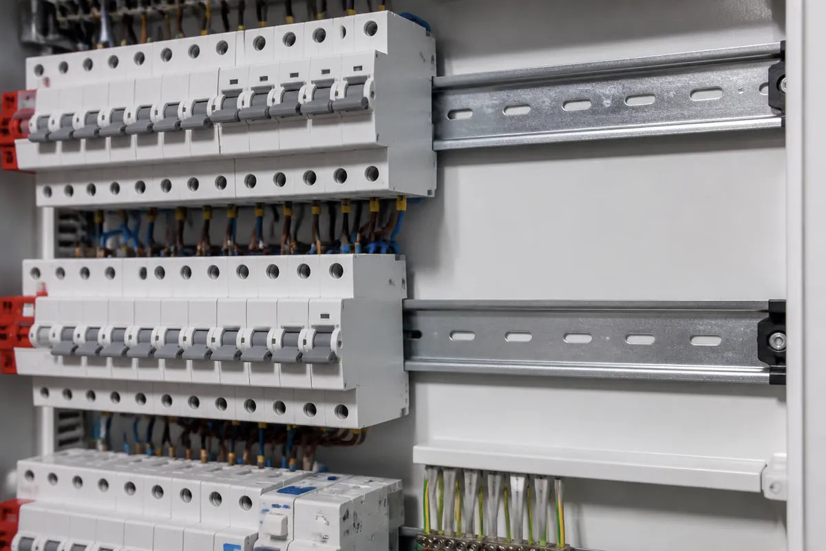 Riel DIN con espacio libre en un cuadro eléctrico de vivienda